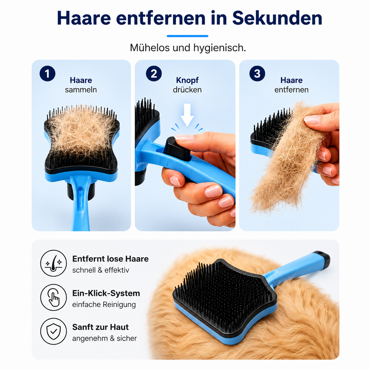Rovana - Ein-Klick Tierhaarbürste