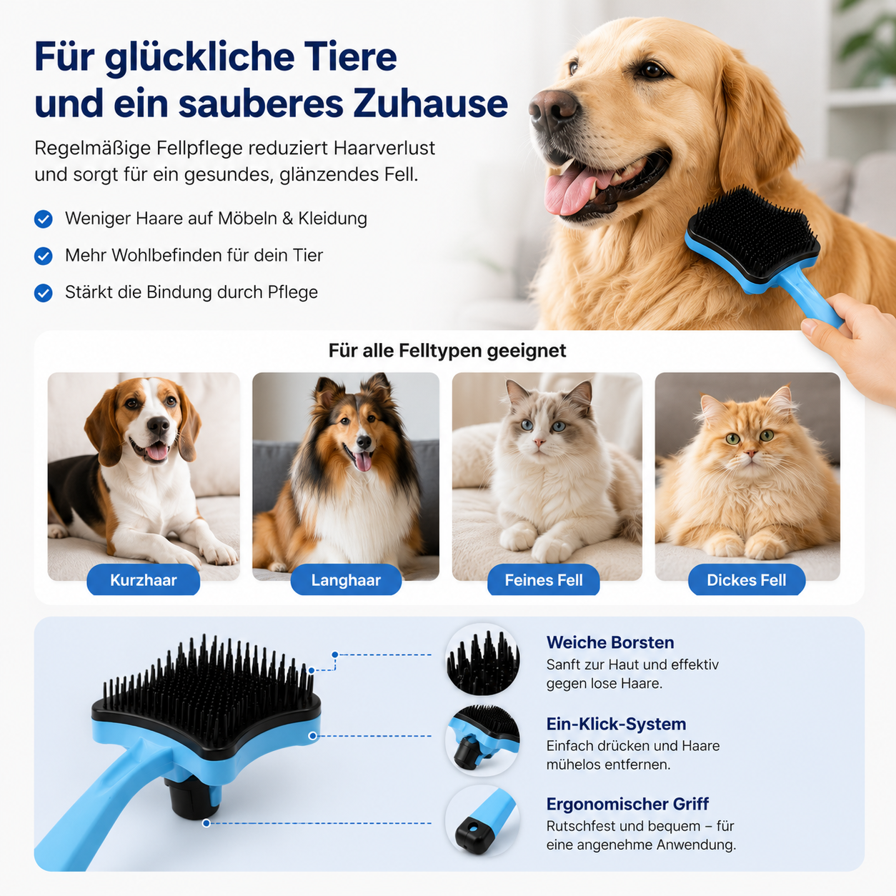 Rovana - Ein-Klick Tierhaarbürste